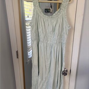 Light Green Striped Sleeveless Women’s Dress
